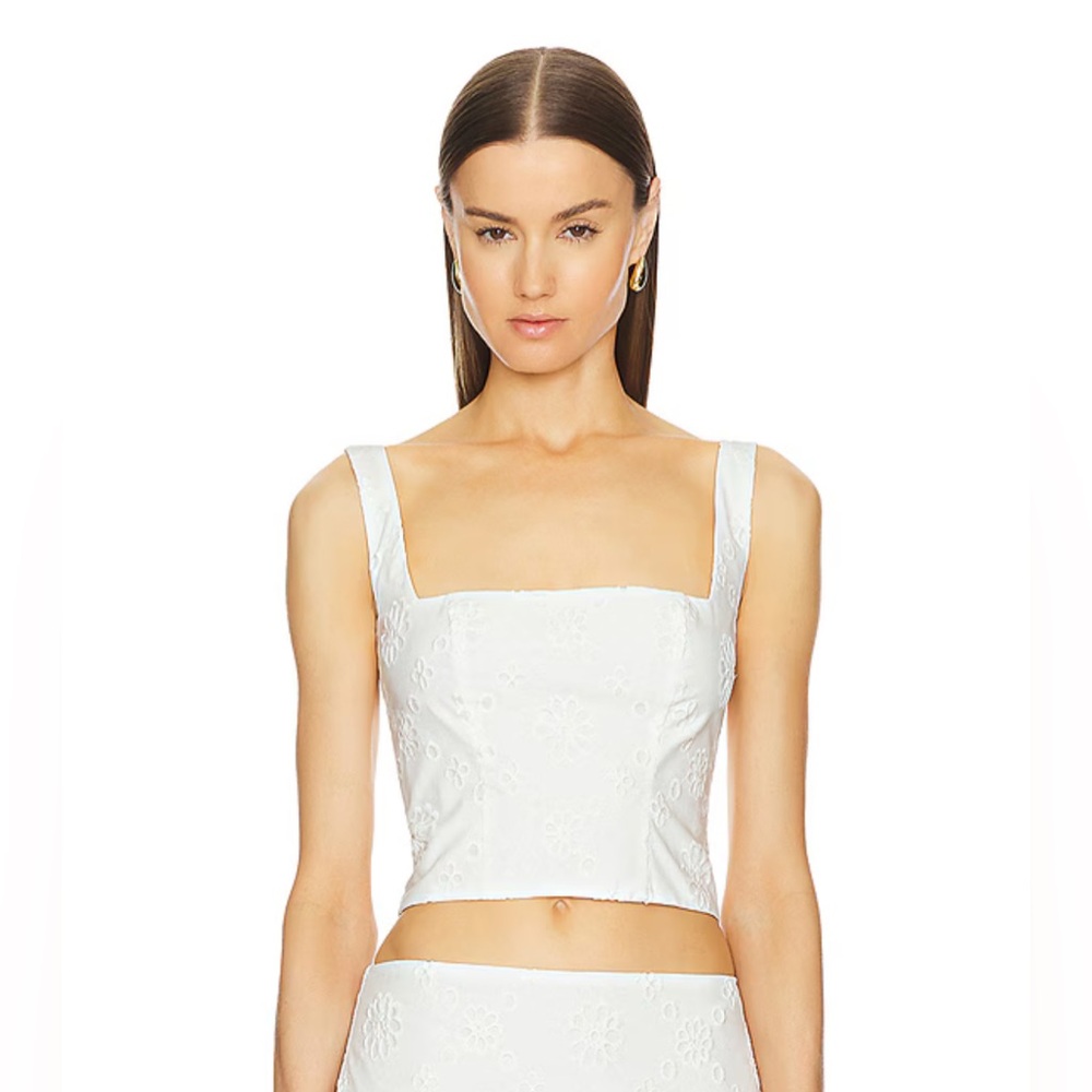 New NWT Helsa Eyelet Corset Top in Antique White revolve - Picture 1 of 5